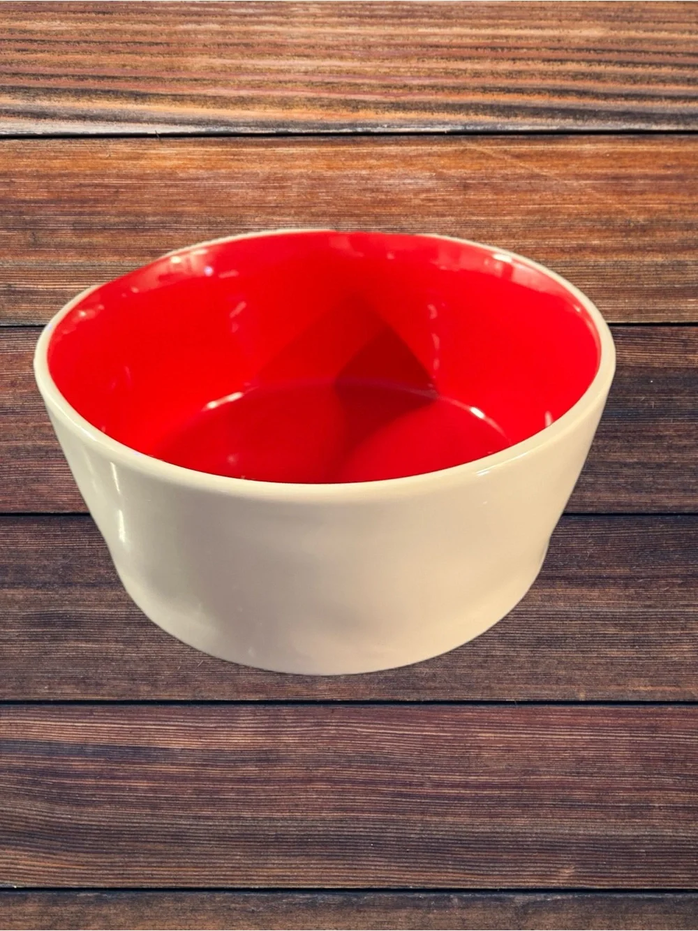 “Nibble” Large Ceramic Bowl - Cream with Bright Red (see photos, note)